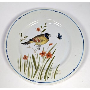 Vintage Fitz and Floyd Oiseau Speckled Salad Plate Finch & Butterfly Design Japan 8.5&quot;