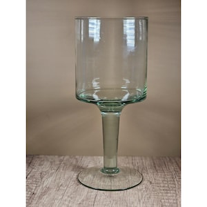 Blown Clear Glass Hurricane Lamp Candle Holder Pedestal Vase 9.5&quot;