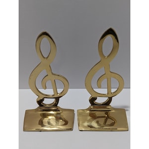 Vintage Brass Treble Clef Bookends Pair Made In India