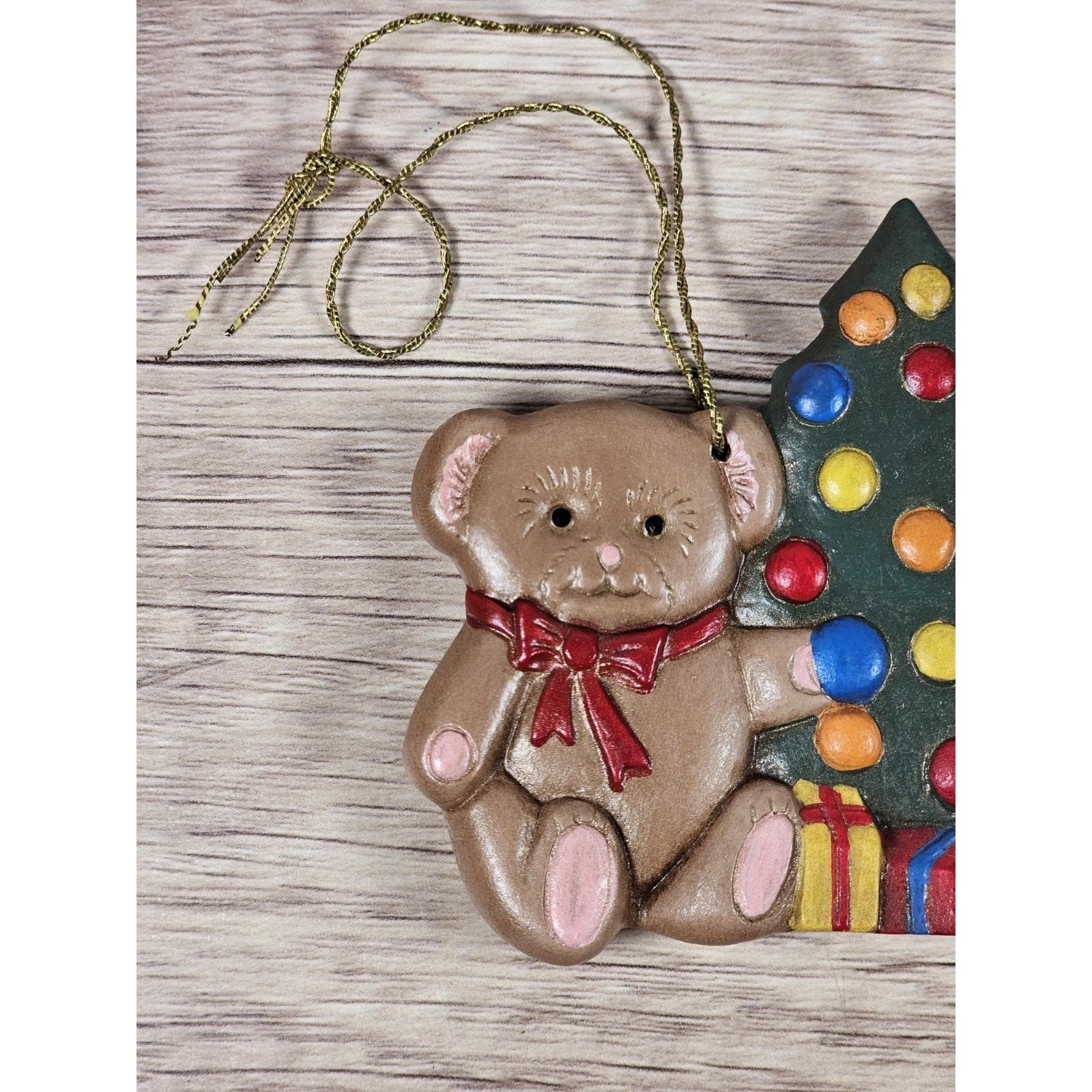 Vintage 90s Teddy Bear & Christmas Tree Ceramic Ornament - Etsy