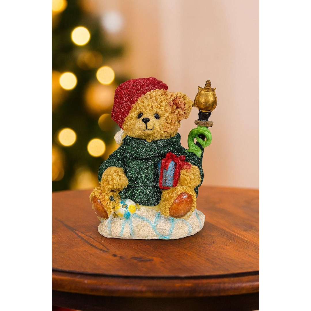 サンタクロース 置物 洋風人形 テディベア付き クリスマスの置物 樹脂