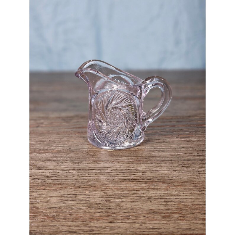 Vintage Cut Glass Mini Creamer Pitcher Starburst Swirl Chipped Rim 2 ...
