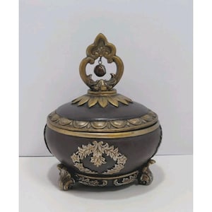 Ornate Vintage Metal Footed Trinket Box With Lid