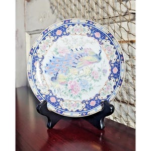 Asahi Japan Peacock Decorative Plate 6 1/4&quot; Diameter Floral Design