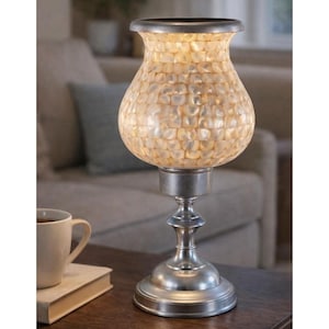 Towle Vintage Capiz Shell Table Lamp 16" Coastal Silver Accent