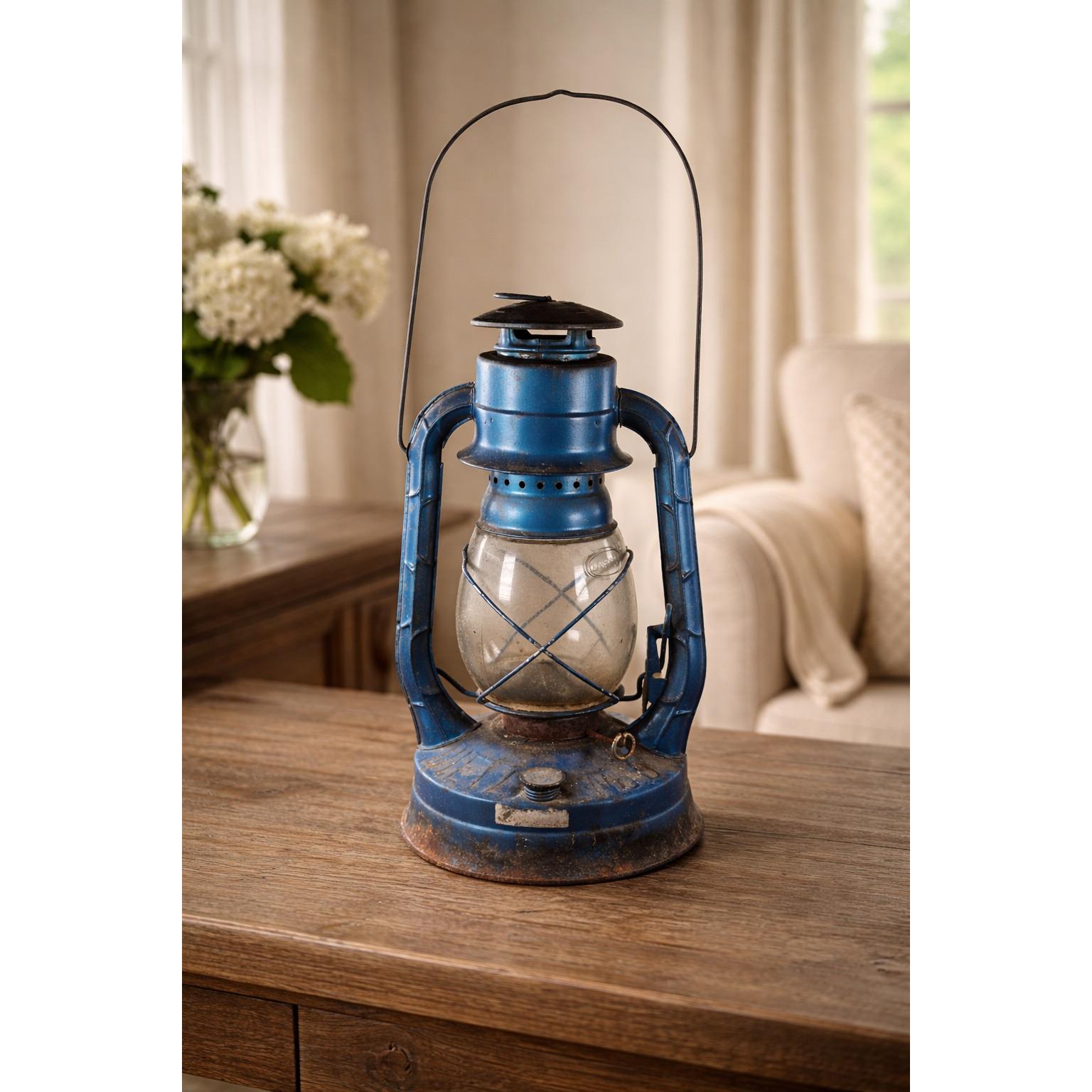 Vintage Dietz Air Pilot Lantern Blue Kerosene Oil Lamp 13.5