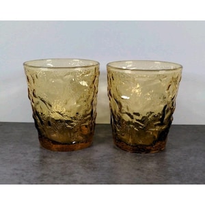 &quot;2 Vintage Anchor Hocking Lido Milano Amber Low Ball Saftgläser 3,5 &quot;&quot;Strukturdesign.&quot;