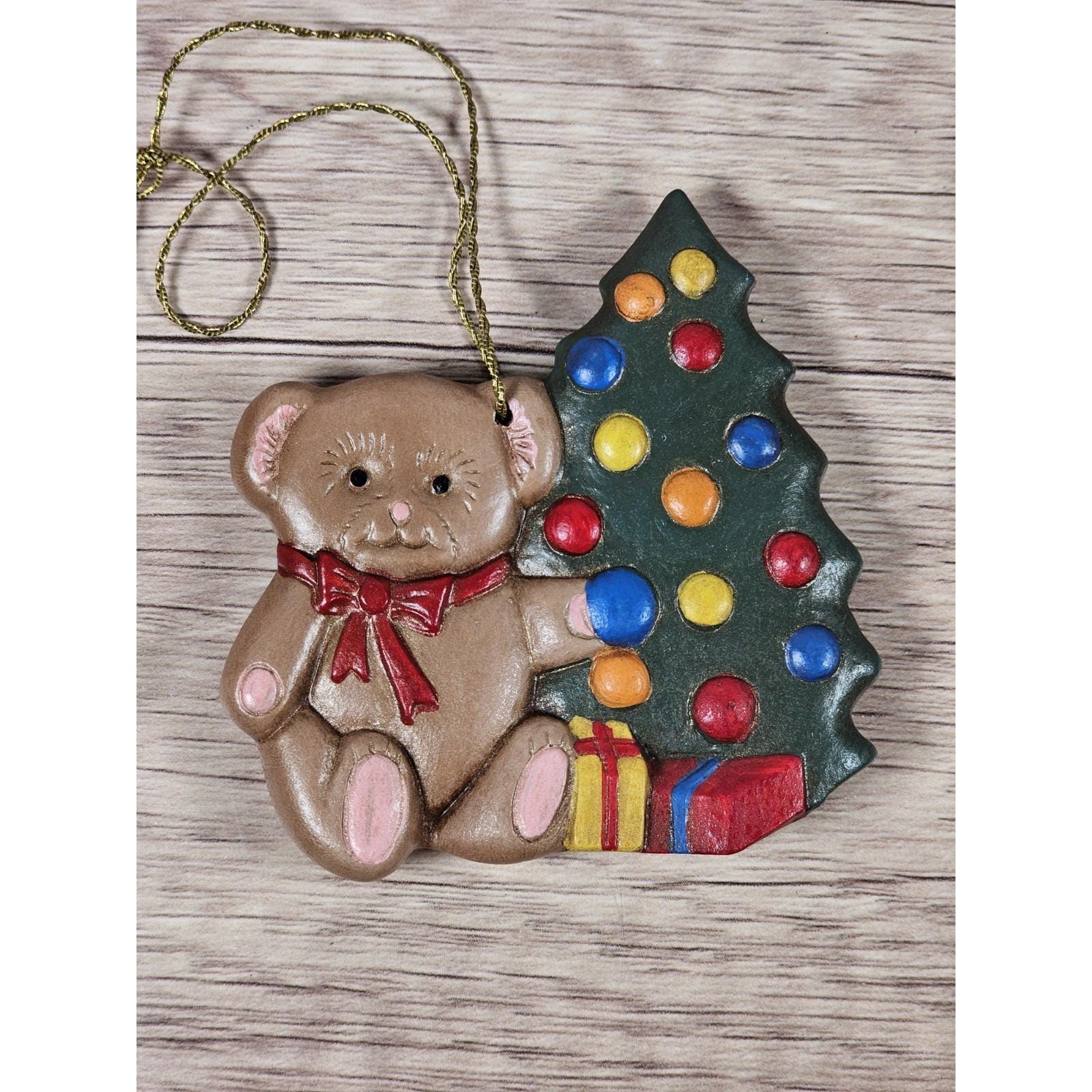 Vintage 90s Teddy Bear & Christmas Tree Ceramic Ornament - Etsy