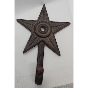 Vintage Rustic Cast Iron Star Wall Hook 6&quot; Decorative Coat Hook Texas Style Home Decor