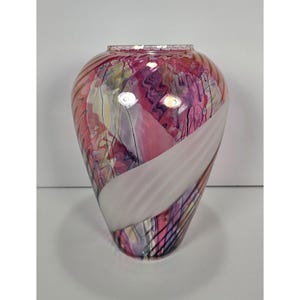 Large Colorful Hand-Blown Glass Art Vase With Abstract Swirl Design