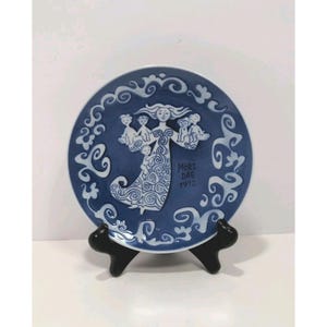 Vintage Royal Copenhagen Mors Dag Mothers Day Collector Plate 1972 Denmark 6&quot; Blue & White Ceramic