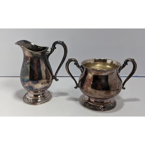 Vintage International Silver Camille Rose Creamer & Sugar Bowl Set 6003/6004 Ornate Floral Design Silverplate Collectible Tableware