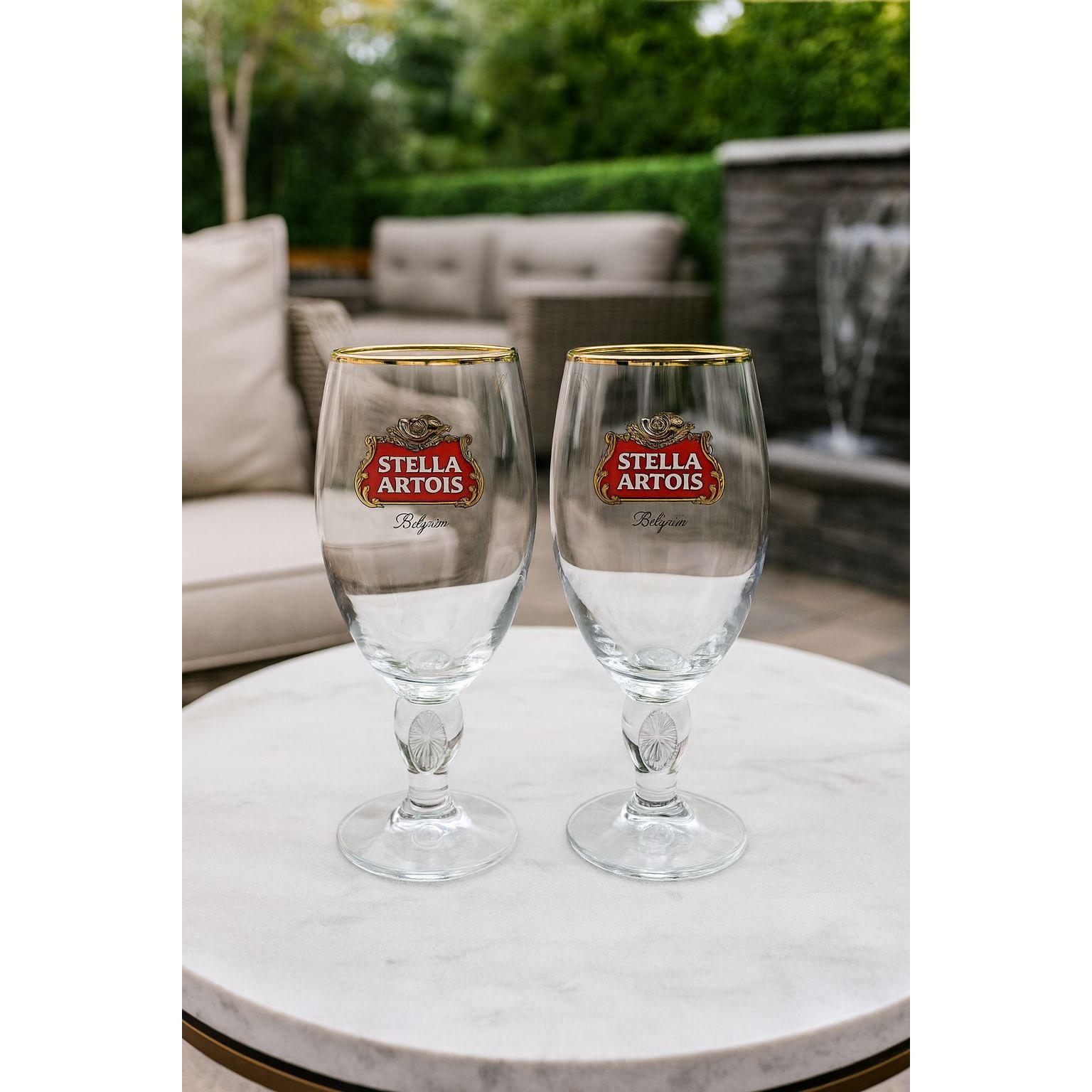 Stella Artois Belgium 33 Cl Goblet Beer Glass Set of 2 Gold Rim 