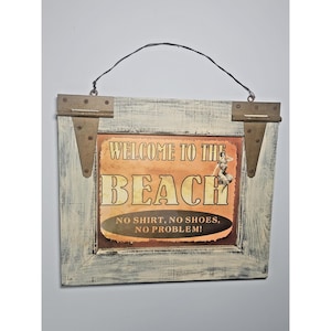 Houten hangend bord Welcome to the Beach - Restaurant-Woondecoratie 14,5 x 12,5