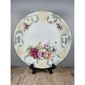 Antique Three Crown China Floral Pastel Scalloped Serving Plate Porcelain 1909-1916