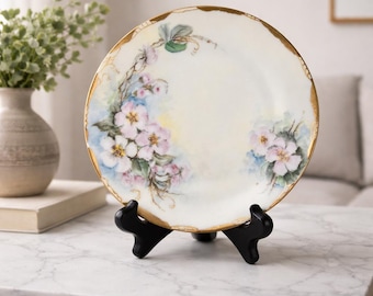 Vintage H & Co Bavaria Dogwood Plate Hand Painted Porcelain Gold Trim