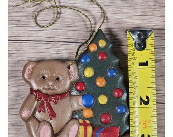 Vintage 90s Teddy Bear & Christmas Tree Ceramic Ornament - Etsy