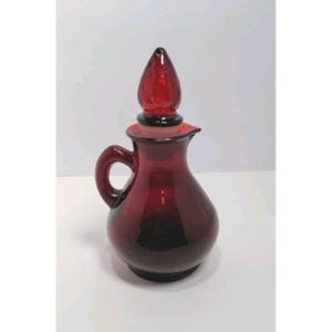 Avon Ruby Red Glass Decanter With Stopper 5&quot; Tall Vintage Collectible