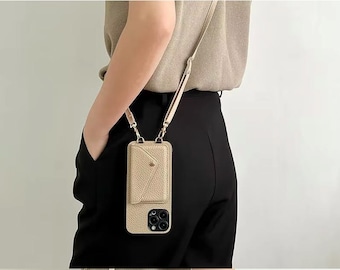 Funda de cuero tipo cartera cruzada para iPhone 15: ¡Funda para llevar y tarjetero! ¡Todos los modelos disponibles!