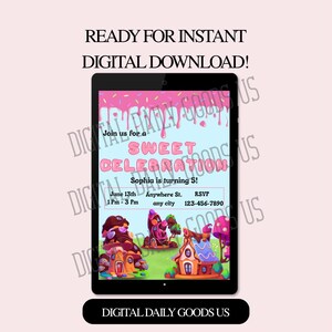 Candyland Birthday Invitation: Editable Sweet Theme (Digital Download, 5x7in Canva Template