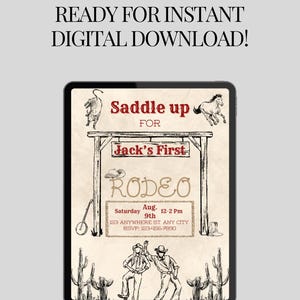 First Rodeo Birthday Invitation: Western Cowboy Party (Digital Download, 5x7in Canva Template