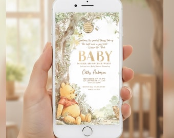 Watercolor Winnie the Pooh Gender Neutral Baby Shower Invitation, Editable Classic Storybook Theme, Custom Invite (Video Invite)