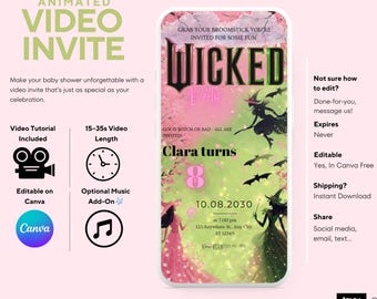 Editable Wicked Birthday Party Video Invitation: Canva Template (Instant Digital Download)