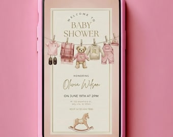 Pink Polo Luxury Baby Shower Video Invitation (Tartan Equestrian Digital Instant Download)