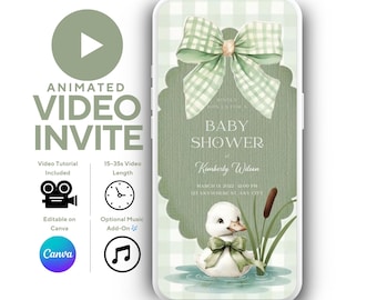 Duckling Baby Shower Invitation, A Little Duckling is on the Way, Chick Baby Shower Invite (Video Invitation)