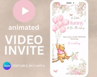 Teddy Bear Baby Shower Video Invitation: Self-Edit Canva Template (Digital)