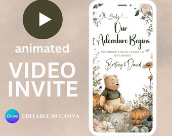 Invito video per baby shower di Winnie the Pooh: modello digitale modificabile (Canva)