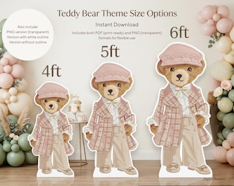 Découpe d'ours en peluche preppy à imprimer | Décoration de fête | Décoration de fête style vintage (Téléchargement numérique instantané)