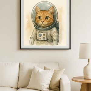 Astronaut Cat Watercolor Print – Space Cat Art, Whimsical Animal Wall Decor, Sci-Fi Cat Illustration, Gift for Cat Lovers, Space Theme