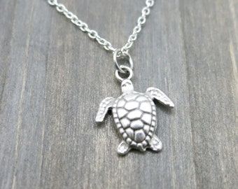 Sea Turtle Necklace Antique Silver Charm Everyday Jewelry Ocean Lover Gift