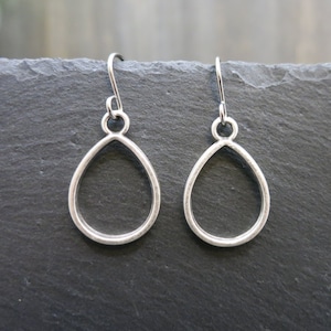 Small Teardrop Hoop Earrings Silver Simple Lightweight Nickel Free Minimalist Earrings