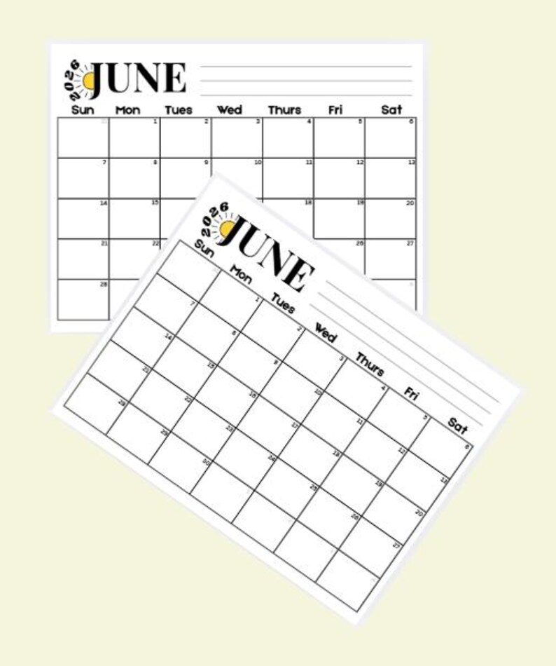 June 2026 Monthly Calendar Printable | Simple Minimalist Calendar ...
