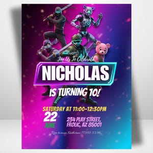 Fort Game Birthday Invitation, Fort Night Battle Party Template, Video Game Theme Invite for Boys, Digital Gaming Evite