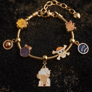 One Pice Nika Pendant Bracelet | Anime Beads Chain Featuring Luffy, Ace, Pirate Charms, DIY Jewelry Gift for Fans & Cosplay Accessories Gift