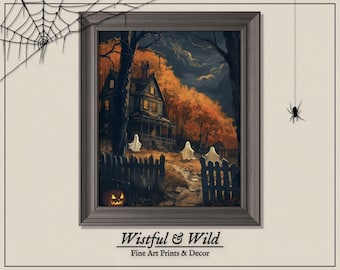 Haunted House Ghost Print: Spooky Halloween Landscape (Digital Download)