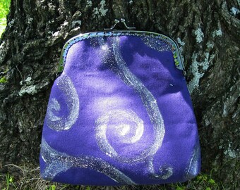 Hand Painted Clutch small Purple with Silver Swirl
