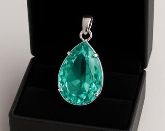 Sterlingzilveren hanger peer aquamarijn: ketting met geboortesteen maart