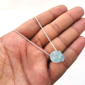 Raw Aquamarine Necklace | Minimalist Blue Crystal Pendant | March Birthstone Gift | Delicate Healing Jewelry