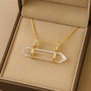 Raw Clear Quartz Bar Necklace: Gold Plated Healing Crystal Pendant