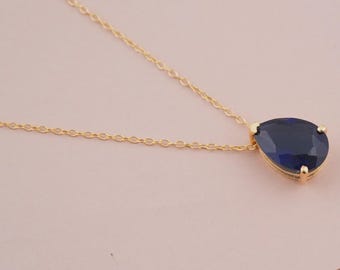Lapis Lazuli Necklace | Teardrop Blue Gemstone Pendant | Dainty Gold Chain Jewelry | Healing Crystal Necklace