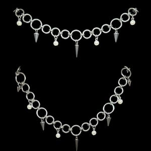 Chainmail Choker with or without spikes & faux pearls Handmade Stainless Steel Gothic Jewelry