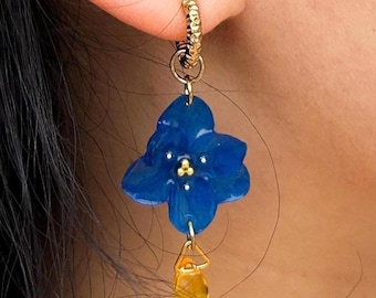 Bijoux fleurs stabilisées hortensia japonais boucles d’oreilles or