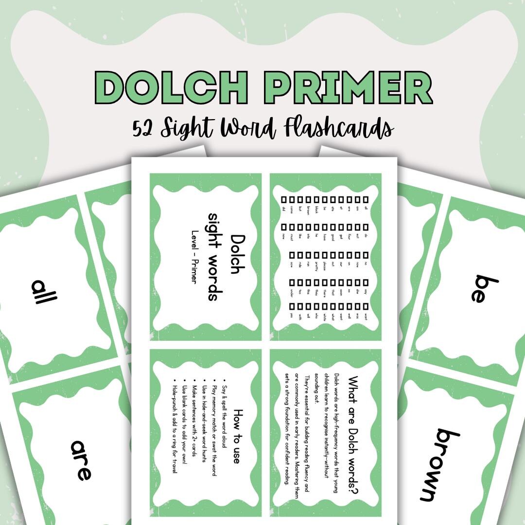 Dolch Primer Sight Word Flashcards – 52 Printable Sight Words for Kids ...