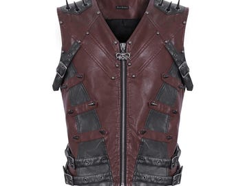 ジャケット・アウター st90's SAXONY punk vest Black Leather Waist Belted Outer Wear, Murderdolls Slipknot