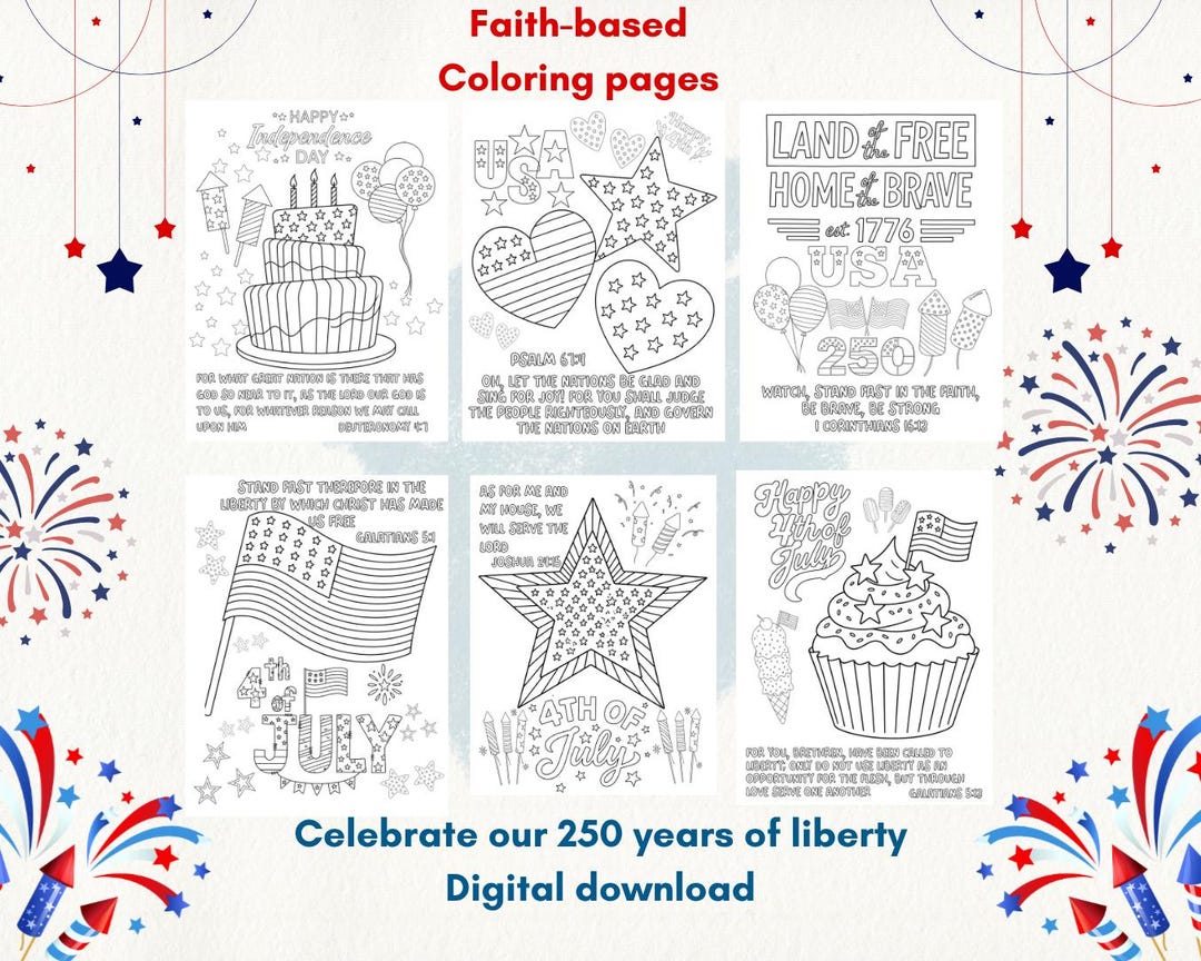 4th of July Christian Coloring Pages for Kids (digital Download ...