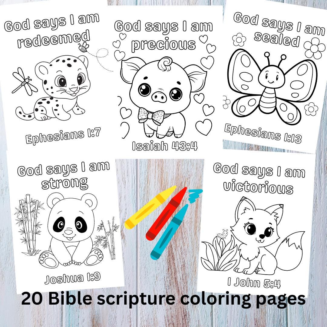 Bible Verse Coloring Pages for Kids Cute Animals Christian Activity ...